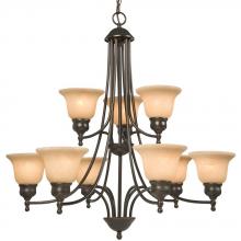  800809DBC - Nine Light Chandelier - Dark Brown Copper w/ Tea Stain Marbled Glass