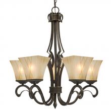  810443ORBG - Five Light Chandelier - Oil Rubbed Bronze / Gold with Beige Frosted Etched Glass