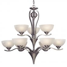  815789BN - Nine Light Chandelier - Brushed Nickel w/ Marbled Glass