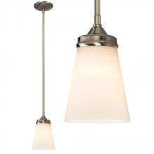  910754BN - Mini Pendant w/6",12",18" Extension Rods - Brushed Nickel with White Glass