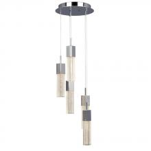 Galaxy L914705CH - LED Multi-Light Pendant(5x5W,Dimmable)-Polished Chrome& Clear Crystal Bubble Glass w/ Linear Details