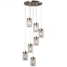  919857BN - 7-Light Multi-Light Pendant  - in Brushed Nickel finish with Clear Glass Shade