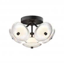  FM417606MBCR - Hera 16-in Matte Black/Clear Ribbed Glass LED Flush Mount