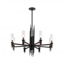  CH335836MBCR - Torres 36-in Clear Ribbed Glass/Matte Black 8 Lights Chandeliers