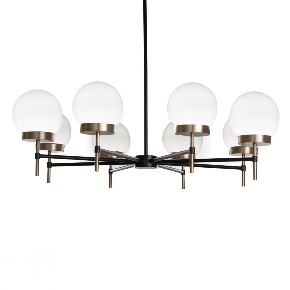 Liberty - 8 Light 36" Chandelier in Black/Soft Gold with Opal Glass