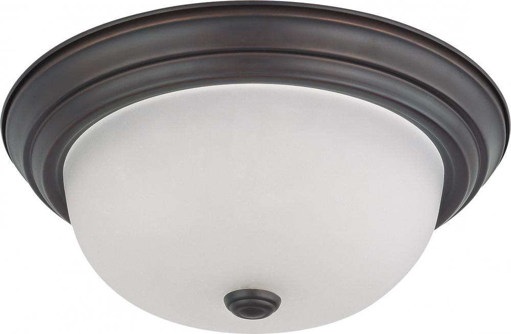 2-Light 13" Flush Mount Ceiling Light in Mahogany Bronze Finish with Frosted White Glass and (2)