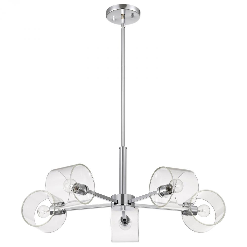 Marlowe; 28 Inch 5 Light Chandelier; Polished Nickel with Clear Glass