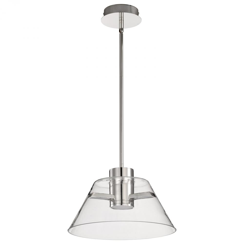 Edmond; 14 Inch LED Pendant; Polished Nickel with Clear Glass