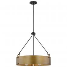  60/7693 - Halter; 4 Light Pendant; Medium Base; 60 Watt; Matte Black Finish; Natural Brass Metal Shade