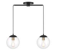 Savoy House  M100110MBKNB - 2-Light Linear Chandelier in Matte Black with Natural Brass