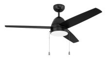 Craftmade CZY52FB3 - Cozy 52" 3-Blade Ceiling Fan w/ Pull Chain in Flat Black w/ Flat Black Blades; Integrated Light 