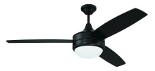 Craftmade PHZ52FB3 - Phaze II 52" 3-Blade Ceiling Fan in Flat Black w/ Flat Black/Greywood Blades; Integrated Light K